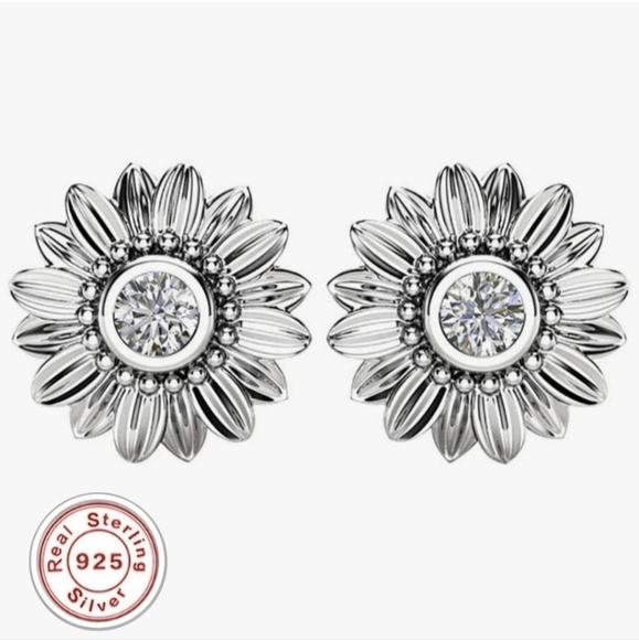 Fashion Jewelry Jewelry - SUNFLOWER 925 Stud Earrings with  Simulated Diamond